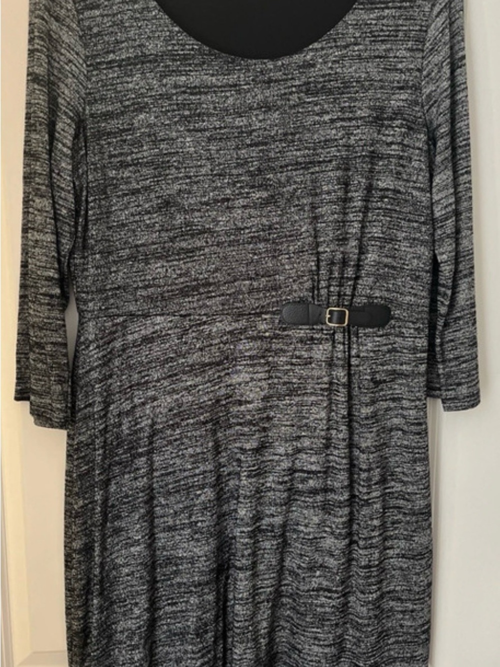 Dana Buchman Gray Marled Scoop Neck 3/4 Sleeve Women’s Dress Side Waist Buckle